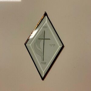 Vintage diamond shaped sun catcher from the Methodist church #stainedglass